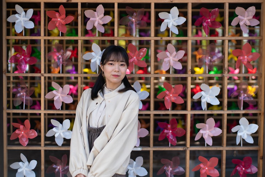 白鳥神社の「かざぐるま回廊」に桜の風車がお目見え